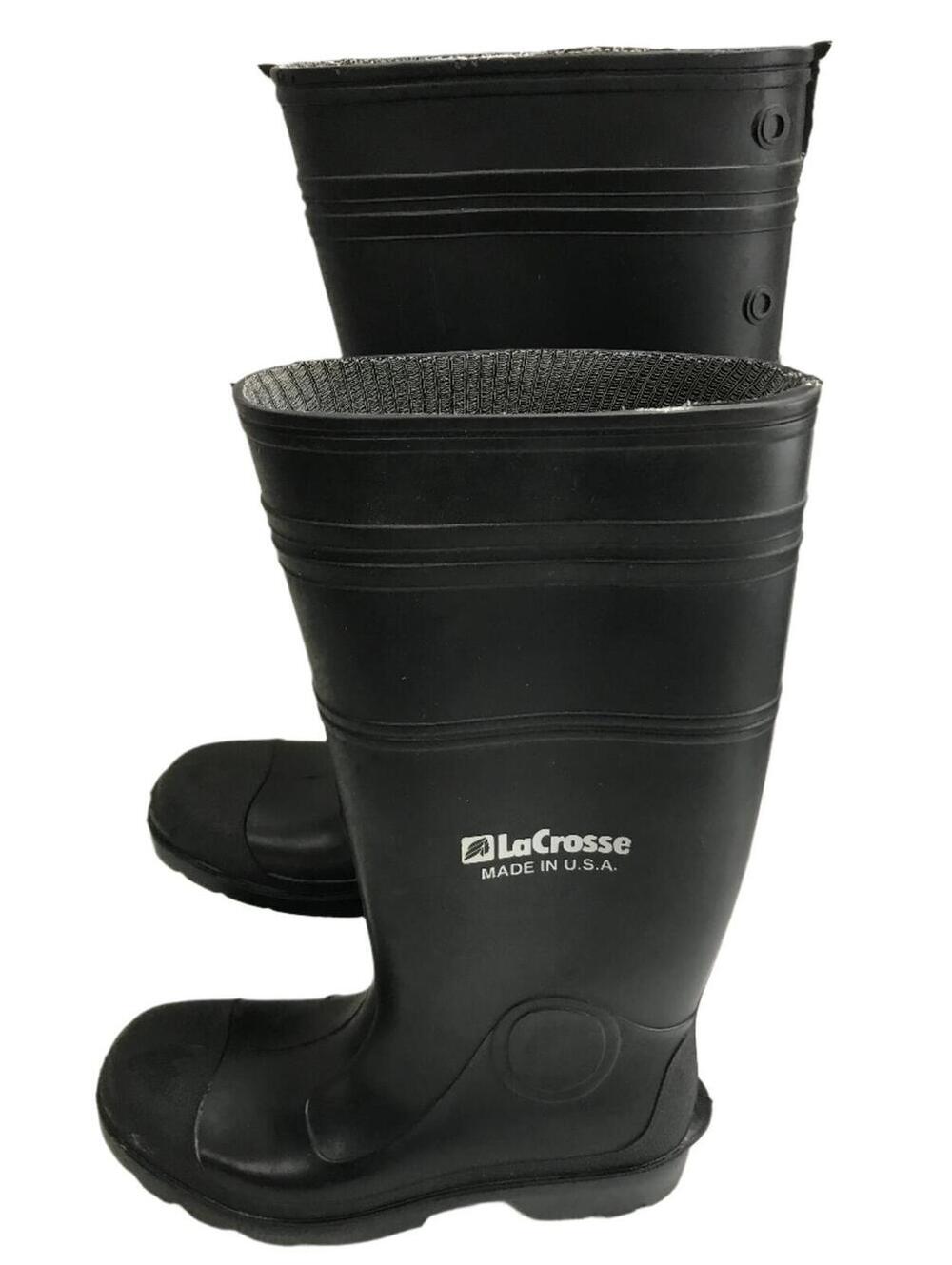 LaCrosse Black Rubber Waterproof Work Boots Made in USA Mens 8 Ladies 10